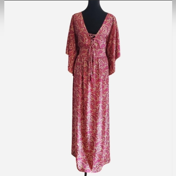 Karma Highway Dresses & Skirts - Karma Highway Paisley Maxi Dress w/ Large Flutter Sleeve OS Boho Festival 70s